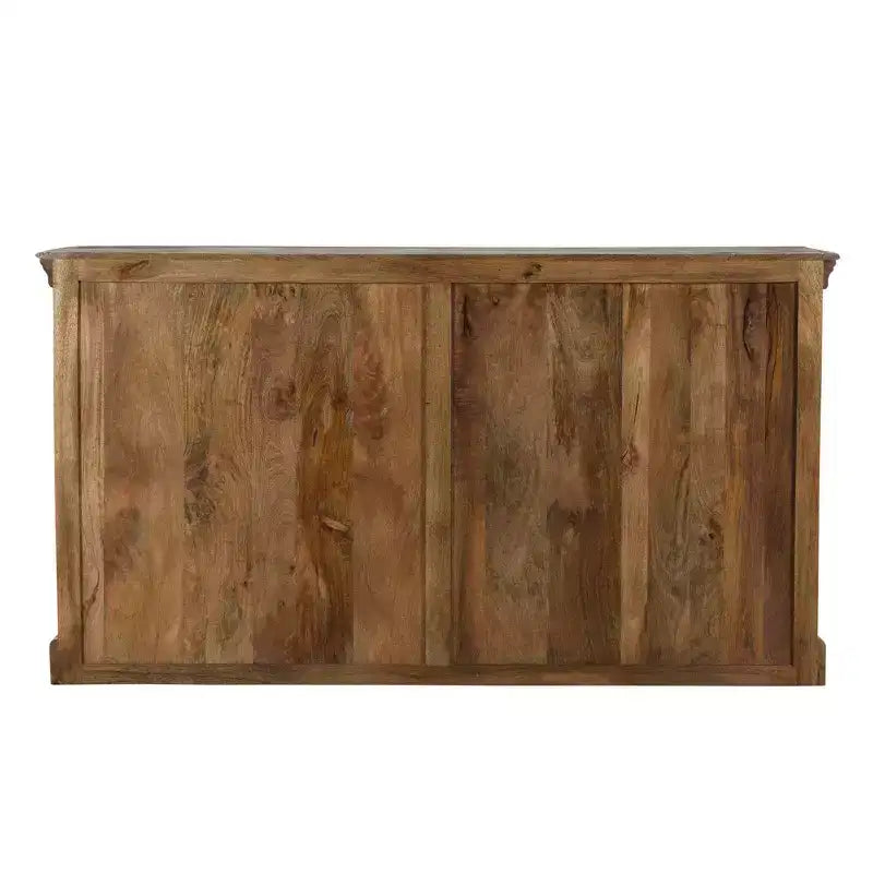 Credenza rustica in legno marrone intagliato – 4 ante, 1 pezzo