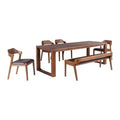 6pc Rasmus Extendable Dining Table Set Chestnut - Boraam: Acacia Wood, Faux Leather Chairs, Bench Included