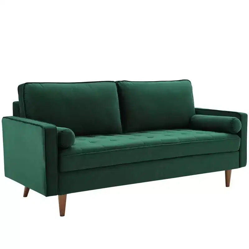 Divano a 3 posti in velluto verde, capitonné, stile Mid-Century