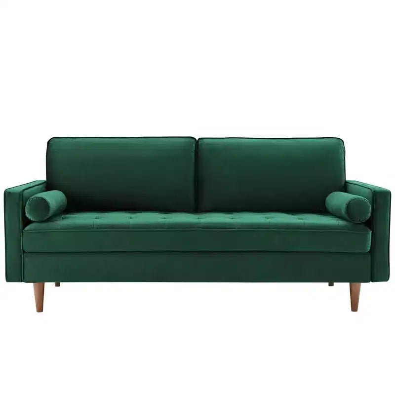 Divano a 3 posti in velluto verde, capitonné, stile Mid-Century