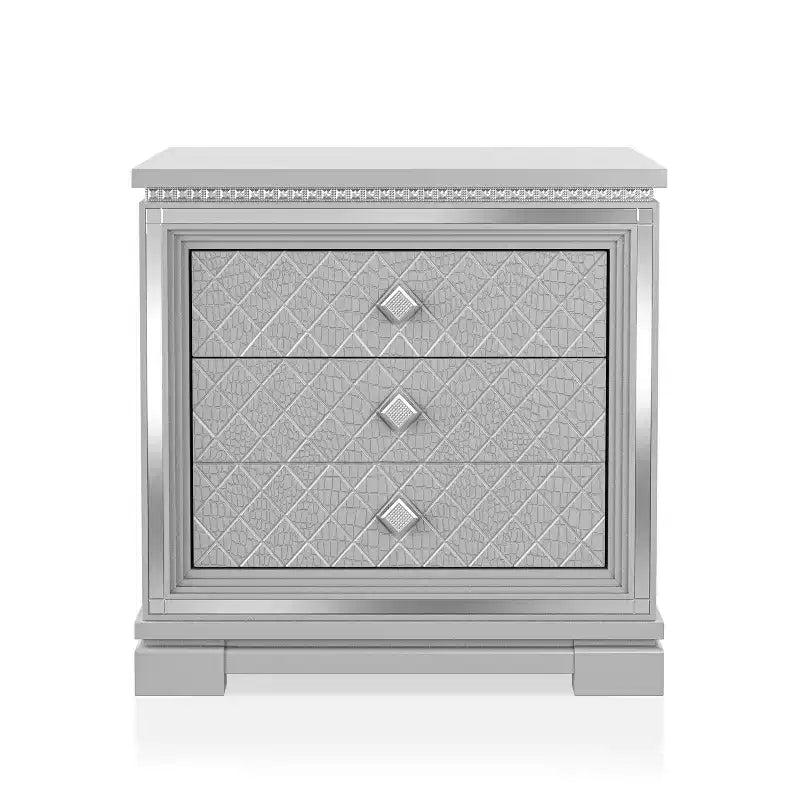 Comodino Silver Glam a 2 cassetti con porta USB, 1 persona