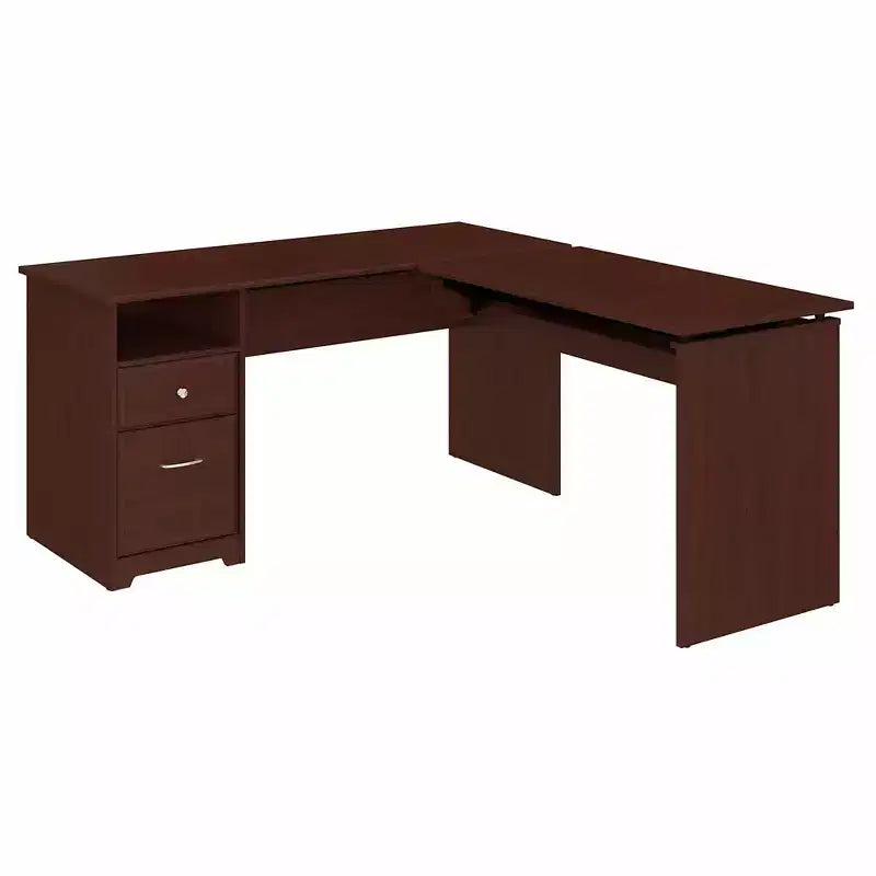 Scrivania a L Sit-to-Stand Harvest Cherry con Cassetti, 1 Posto