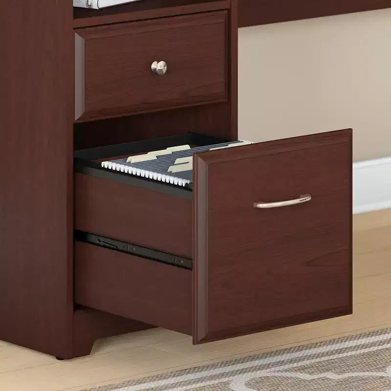 Scrivania a L Sit-to-Stand Harvest Cherry con Cassetti, 1 Posto