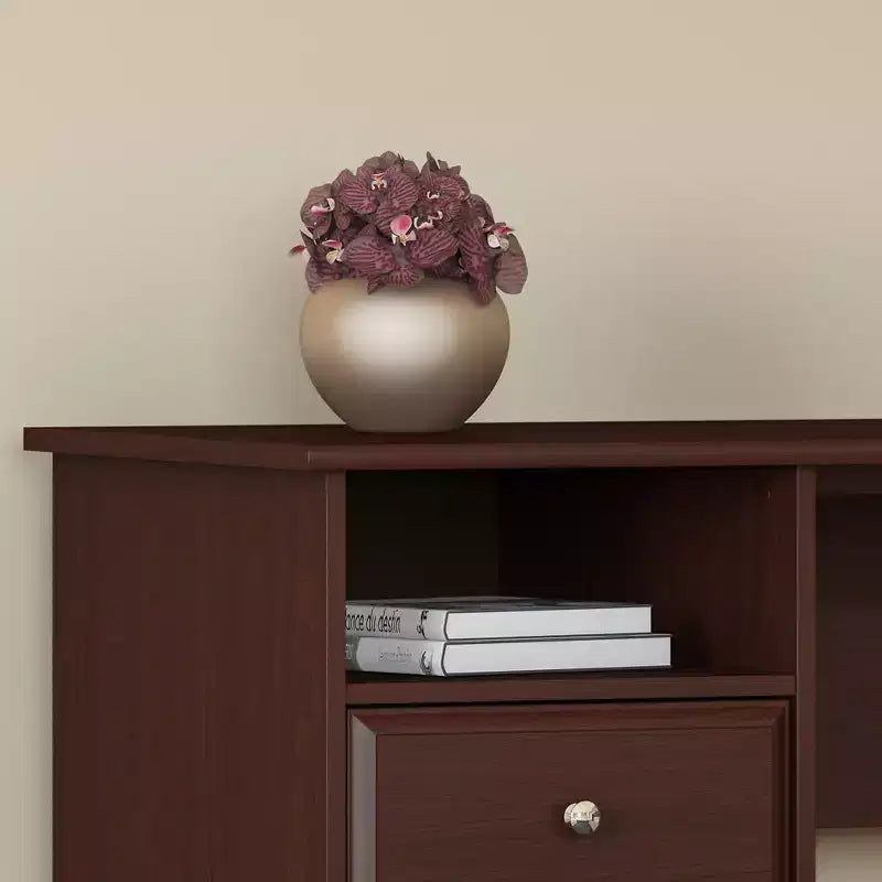 Scrivania a L Sit-to-Stand Harvest Cherry con Cassetti, 1 Posto