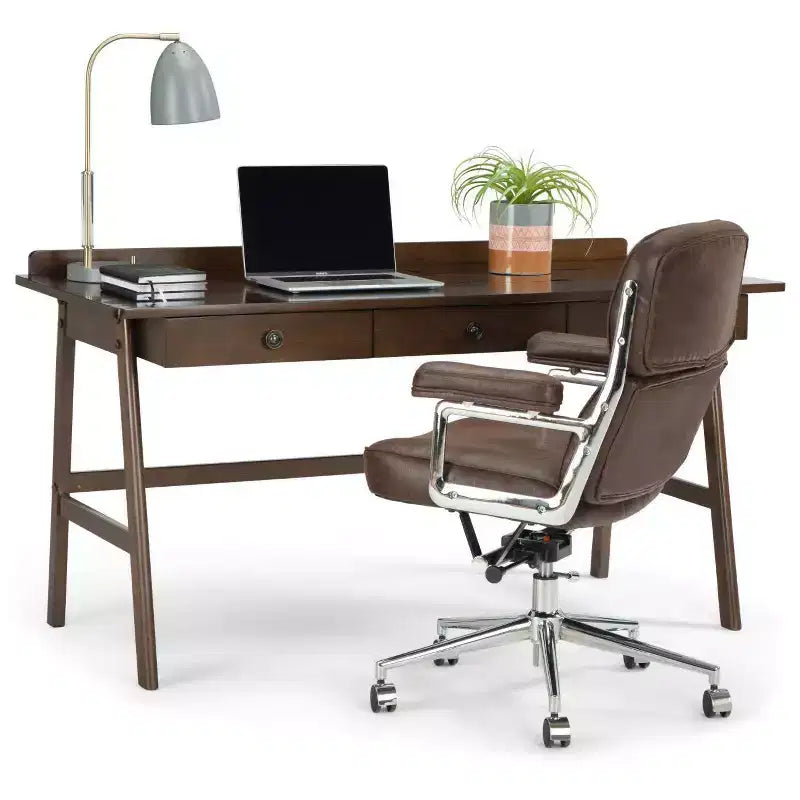 Scrivania marrone invecchiato naturale, 3 cassetti, 1 posto (60" L)