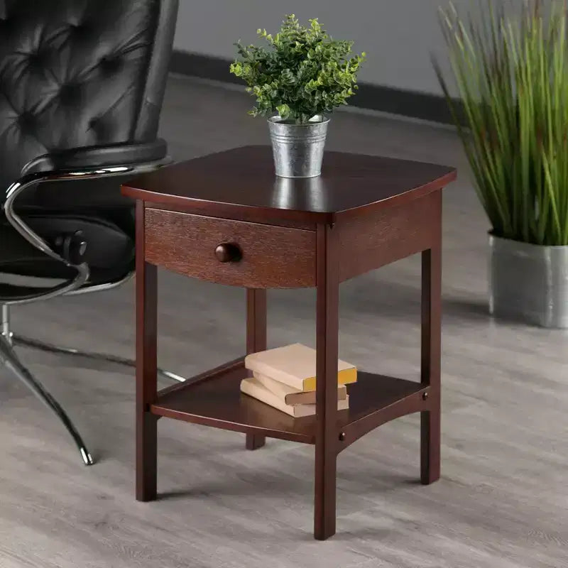 Tavolino Rettangolare Marrone con Cassetto e Ripiano