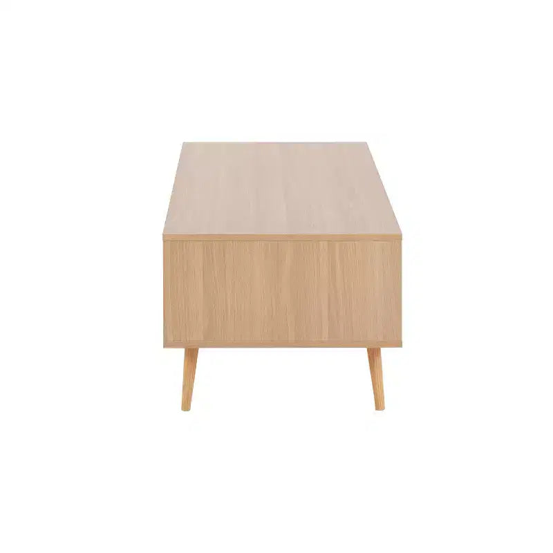 Tavolino da caffè rettangolare bianco e beige con cassetti e mensole, per 1