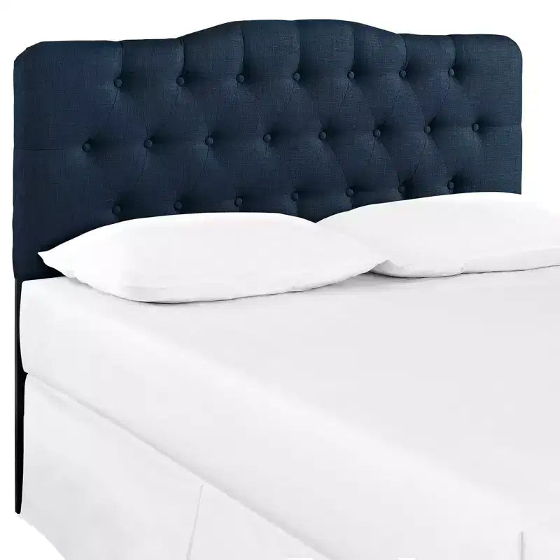 Testiera imbottita in tufting ad arco Avorio/Blu marino, Queen