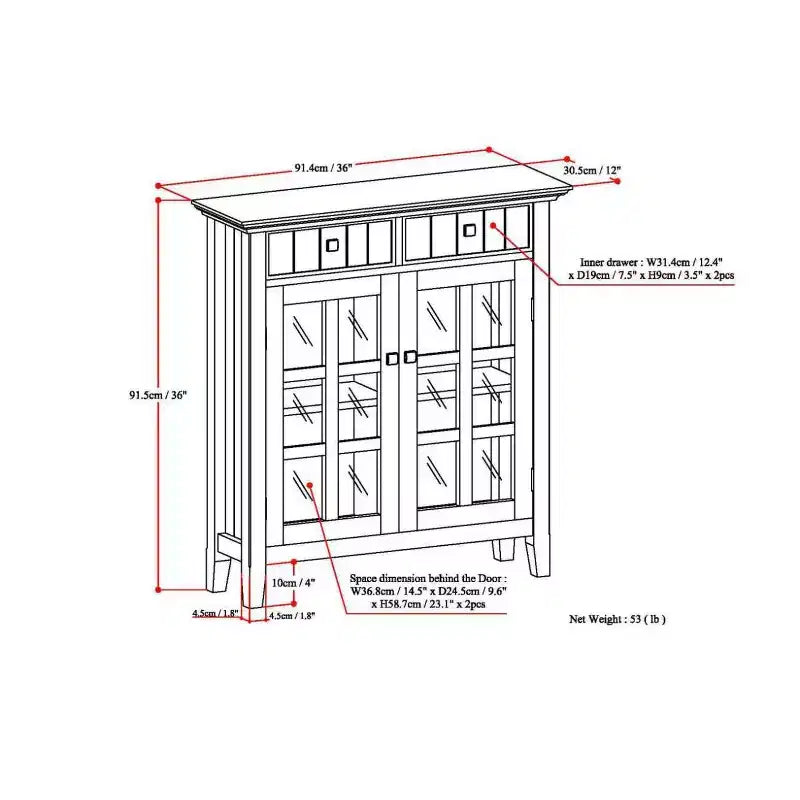 Mobile Ingresso in Legno Massello – 2 Ante e 2 Cassetti, Multicolore