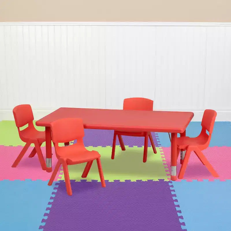 Tavolo attività rettangolare, verde/naturale/rosso, per 4 persone