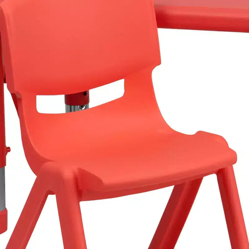 Tavolo attività rettangolare, verde/naturale/rosso, per 4 persone