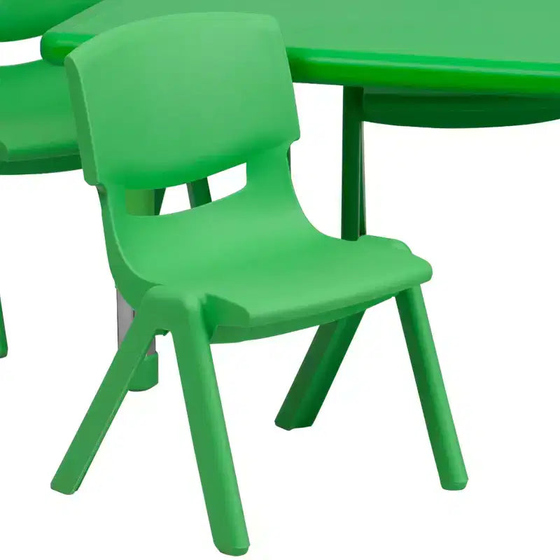 Tavolo attività rettangolare, verde/naturale/rosso, per 4 persone