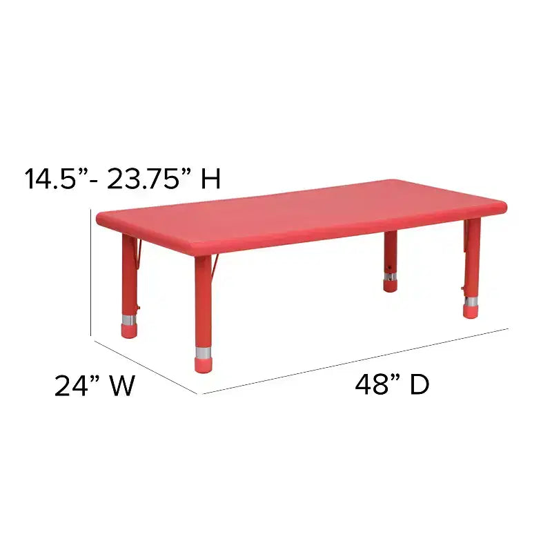 Tavolo attività rettangolare, verde/naturale/rosso, per 4 persone