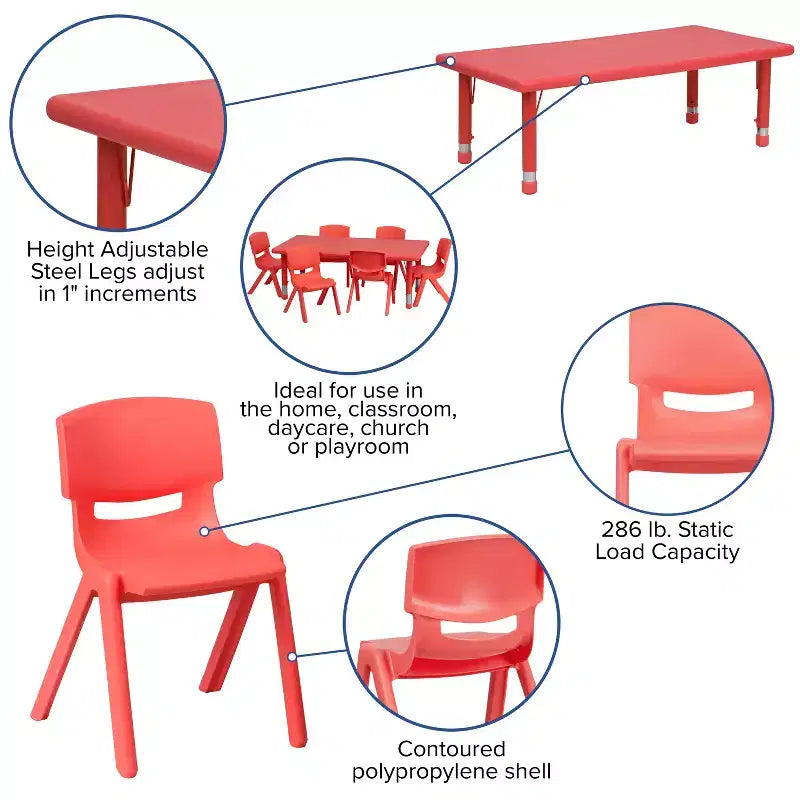 Tavolo attività rettangolare, verde/naturale/rosso, per 4 persone