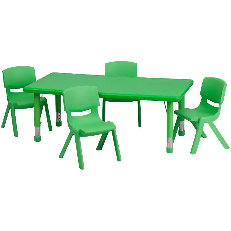Tavolo attività rettangolare, verde/naturale/rosso, per 4 persone