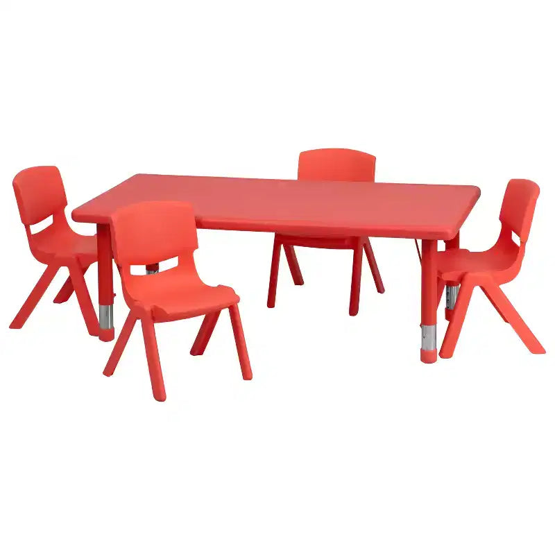 Tavolo attività rettangolare, verde/naturale/rosso, per 4 persone