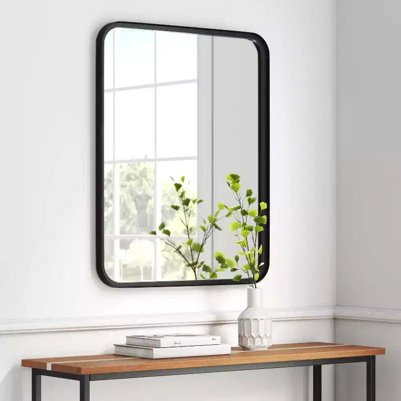 Specchio da parete rettangolare nero, cornice in metallo, 1 persona, 24"×30"