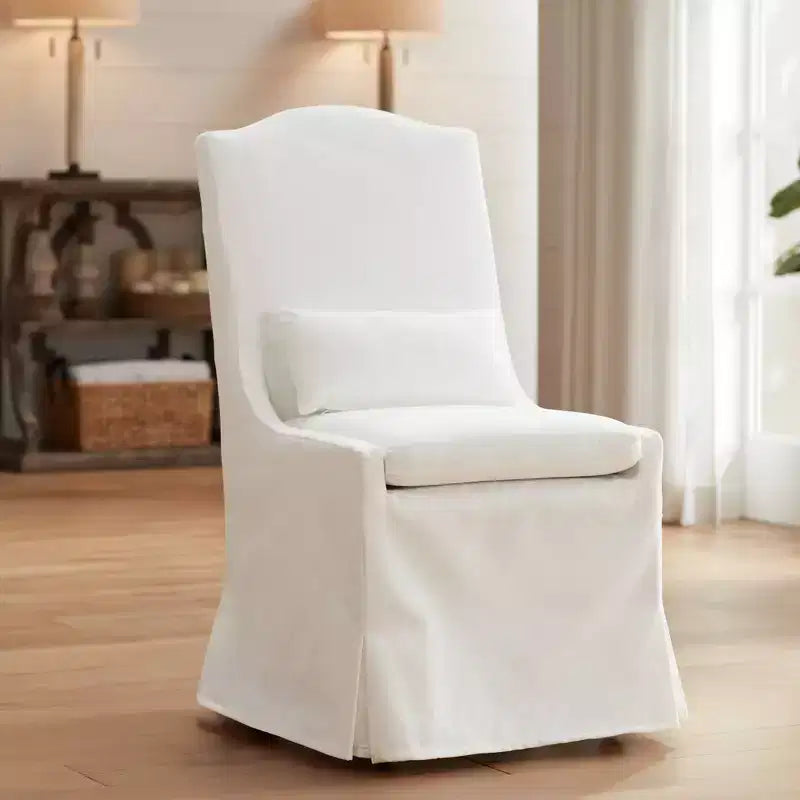 Sedia da pranzo con rotelle Pearl White Camelback, singola
