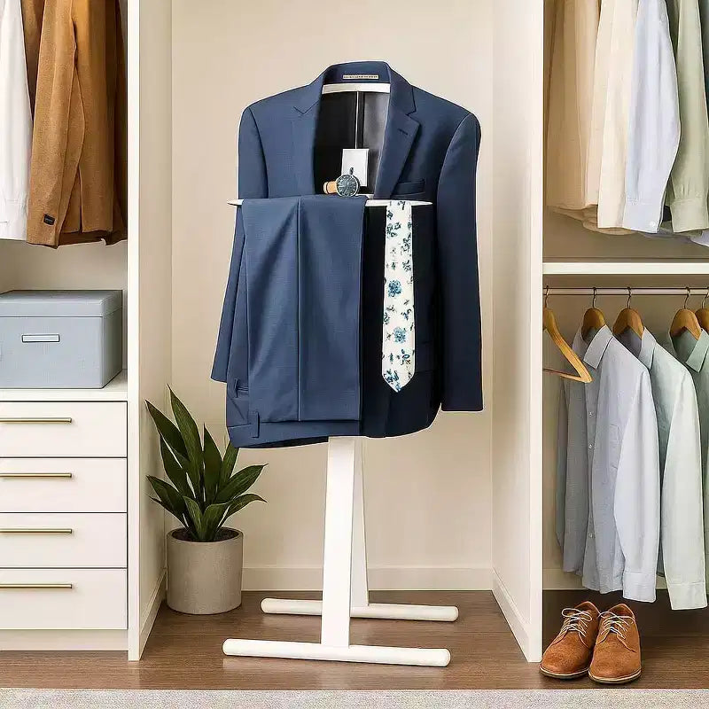 Servomuto singolo noce/bianco, struttura in metallo con barra cromata per pantaloni