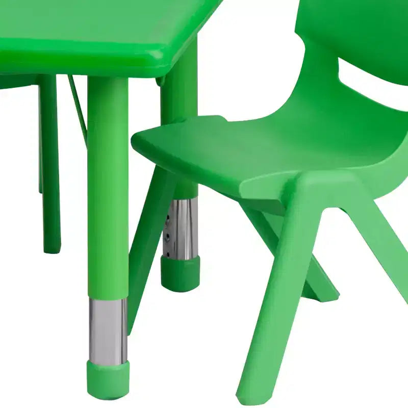 Tavolo Attività per Bambini Regolabile in Altezza Verde/Naturale/Rosso con 4 Sedie