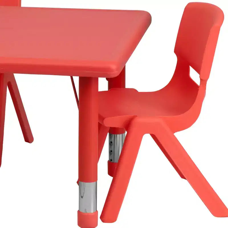 Tavolo Attività per Bambini Regolabile in Altezza Verde/Naturale/Rosso con 4 Sedie