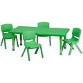Tavolo Attività per Bambini Regolabile in Altezza Verde/Naturale/Rosso con 4 Sedie