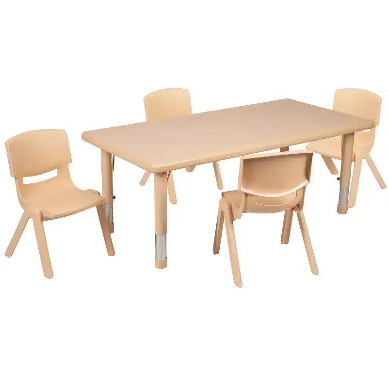 Tavolo Attività per Bambini Regolabile in Altezza Verde/Naturale/Rosso con 4 Sedie