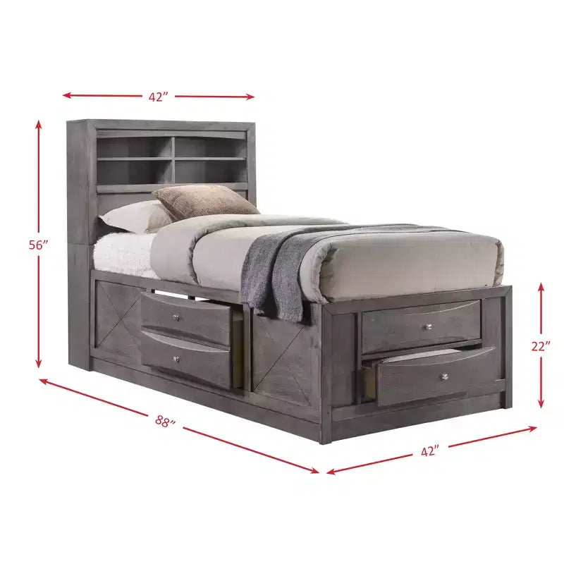 Letto matrimoniale contenitore grigio con testiera contenitore e cassetti, per 1-2 persone
