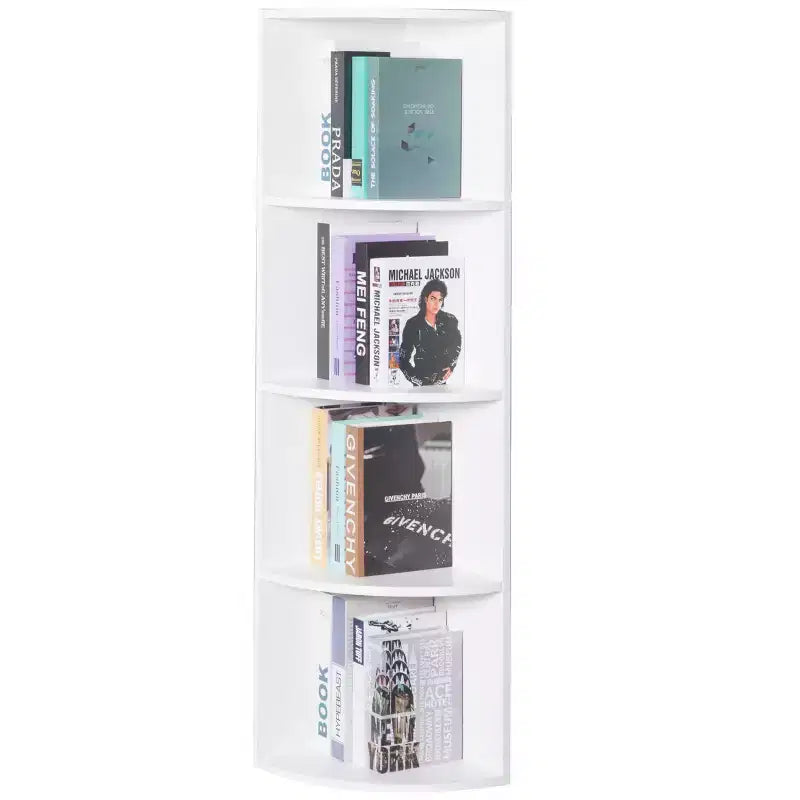 Basicwise Durable 4-Tier Wooden Corner Bookshelf, Perfect for Tiny Home, Office Space, Shelves for Bedroom, Classroom, & Library Shelving Needs, White