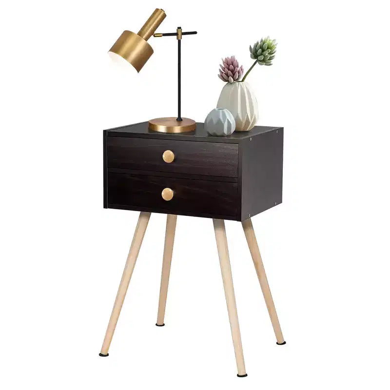 Comodino/Tavolino a 2 cassetti Marrone Espresso, Set da 2
