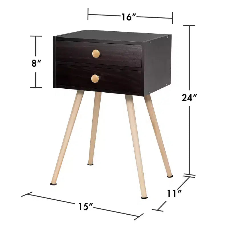 Comodino/Tavolino a 2 cassetti Marrone Espresso, Set da 2