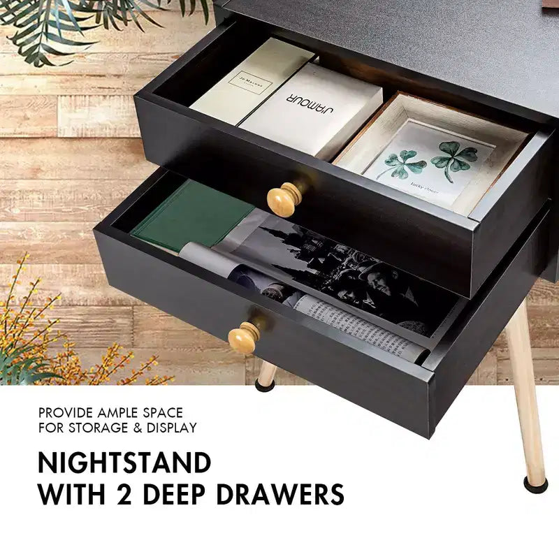 Comodino/Tavolino a 2 cassetti Marrone Espresso, Set da 2