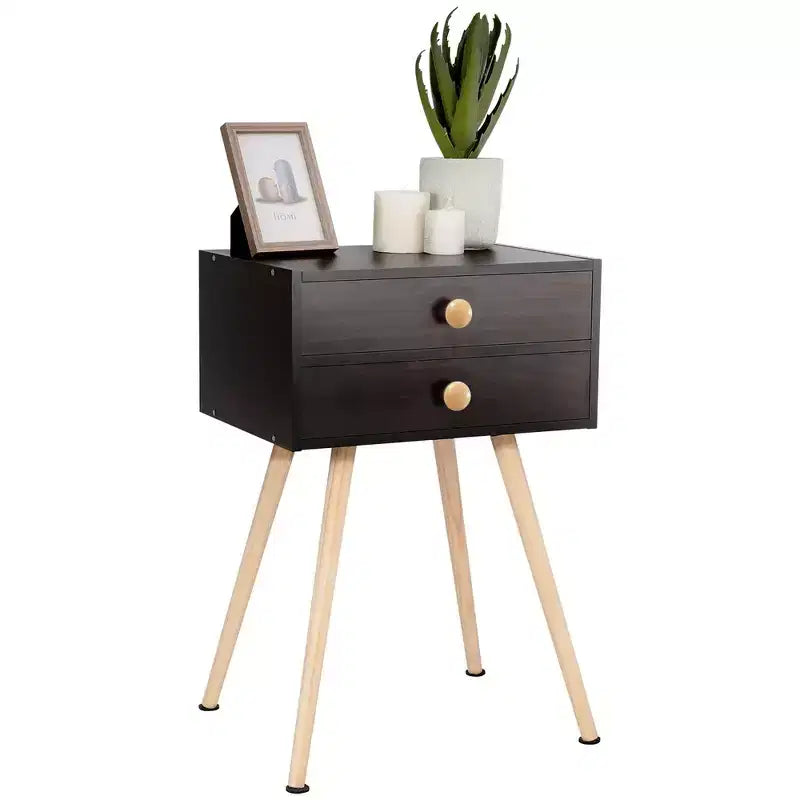 Comodino/Tavolino a 2 cassetti Marrone Espresso, Set da 2