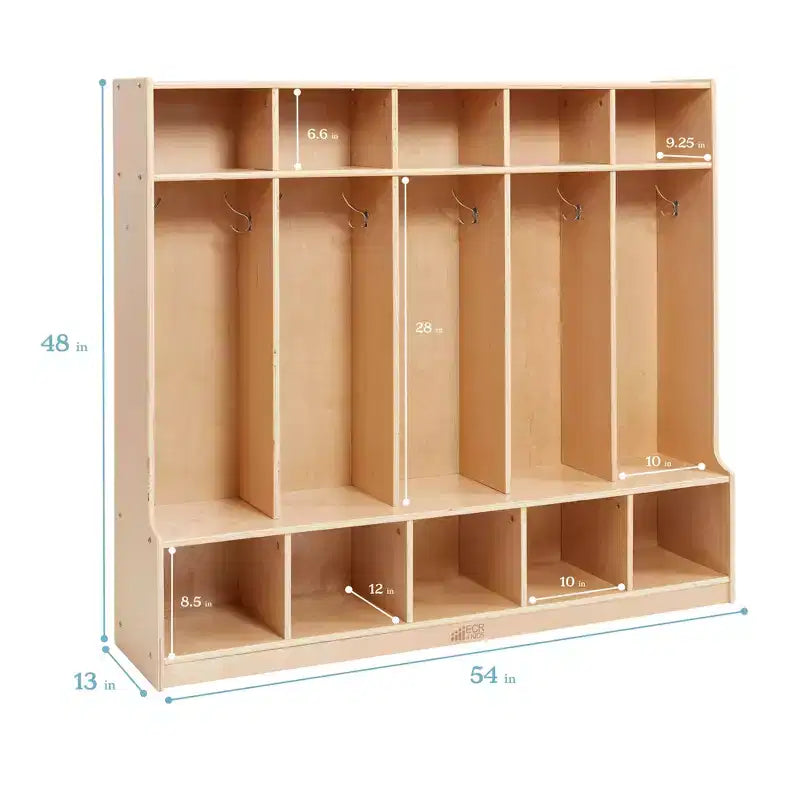 Armadietto a 5 scomparti con panca e contenitori, Colori assortiti/Blu/Trasparente/Contemporaneo/Toni della terra, Per bambini
