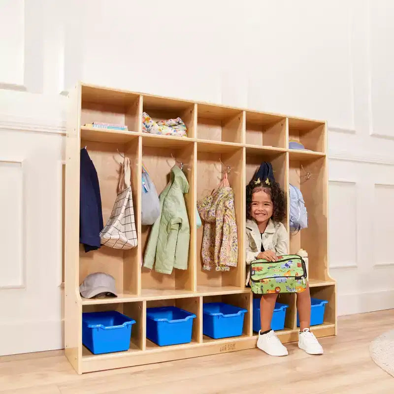 Armadietto a 5 scomparti con panca e contenitori, Colori assortiti/Blu/Trasparente/Contemporaneo/Toni della terra, Per bambini