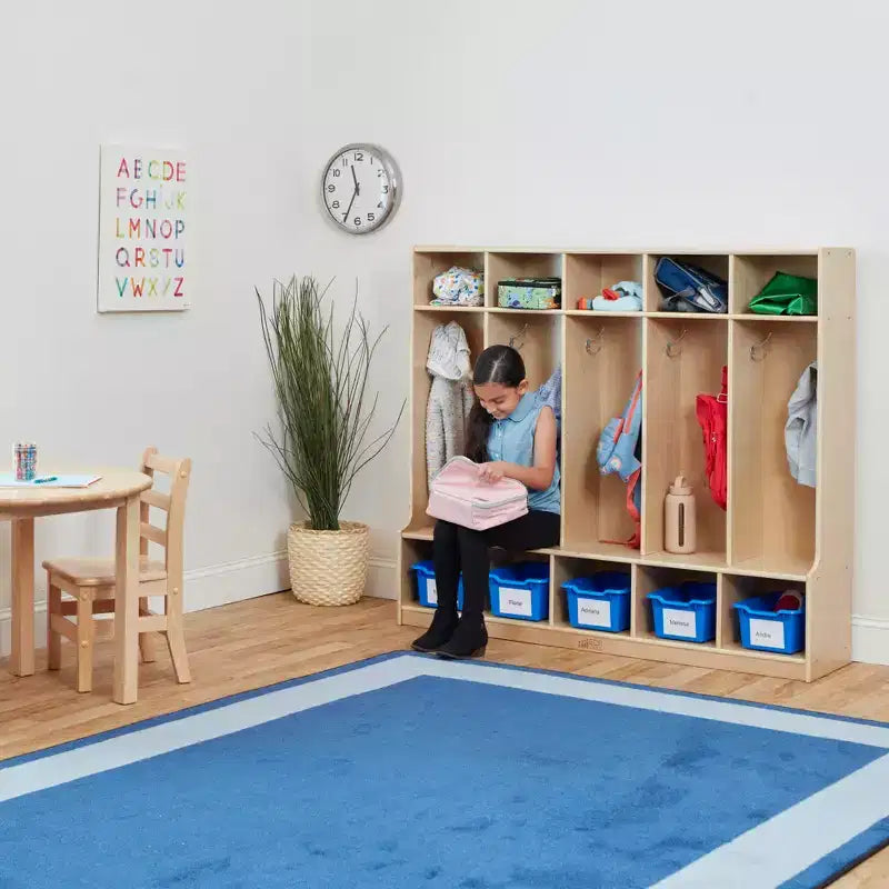 Armadietto a 5 scomparti con panca e contenitori, Colori assortiti/Blu/Trasparente/Contemporaneo/Toni della terra, Per bambini