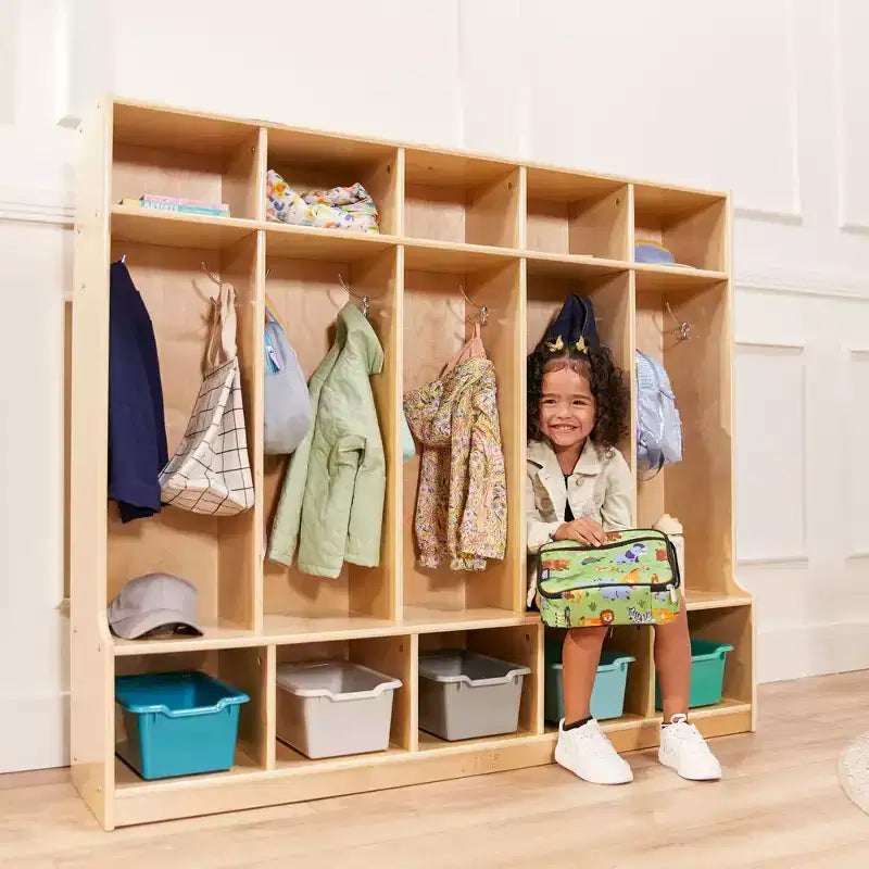 Armadietto a 5 scomparti con panca e contenitori, Colori assortiti/Blu/Trasparente/Contemporaneo/Toni della terra, Per bambini