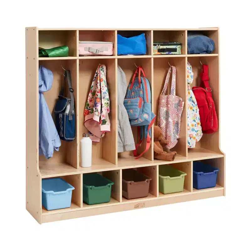 Armadietto a 5 scomparti con panca e contenitori, Colori assortiti/Blu/Trasparente/Contemporaneo/Toni della terra, Per bambini