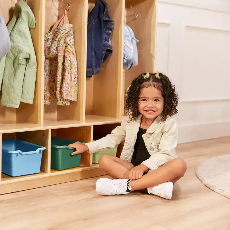 Armadietto a 5 scomparti con panca e contenitori, Colori assortiti/Blu/Trasparente/Contemporaneo/Toni della terra, Per bambini
