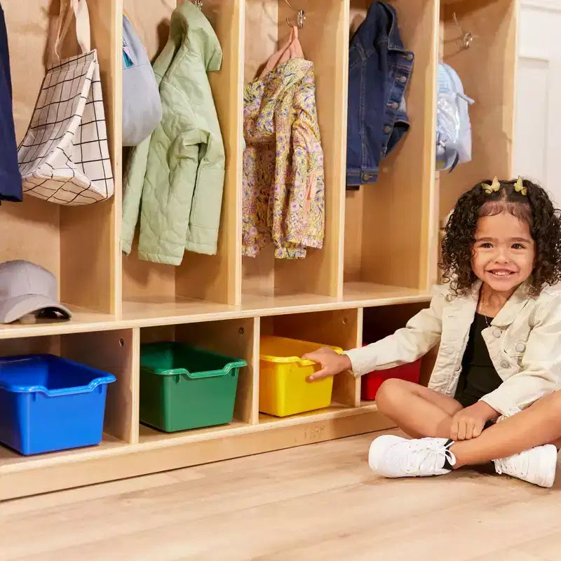 Armadietto a 5 scomparti con panca e contenitori, Colori assortiti/Blu/Trasparente/Contemporaneo/Toni della terra, Per bambini