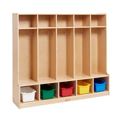 ECR4Kids 5-Section Coat Locker with Bench and 5 Scoop Front Storage Bins, Kids Furniture