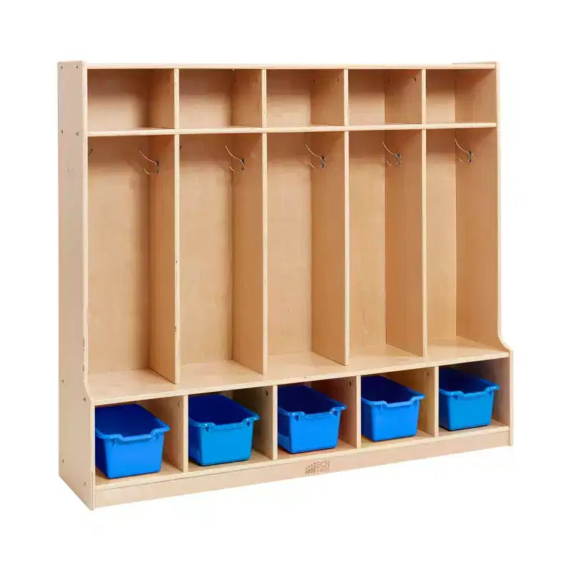 Armadietto a 5 scomparti con panca e contenitori, Colori assortiti/Blu/Trasparente/Contemporaneo/Toni della terra, Per bambini