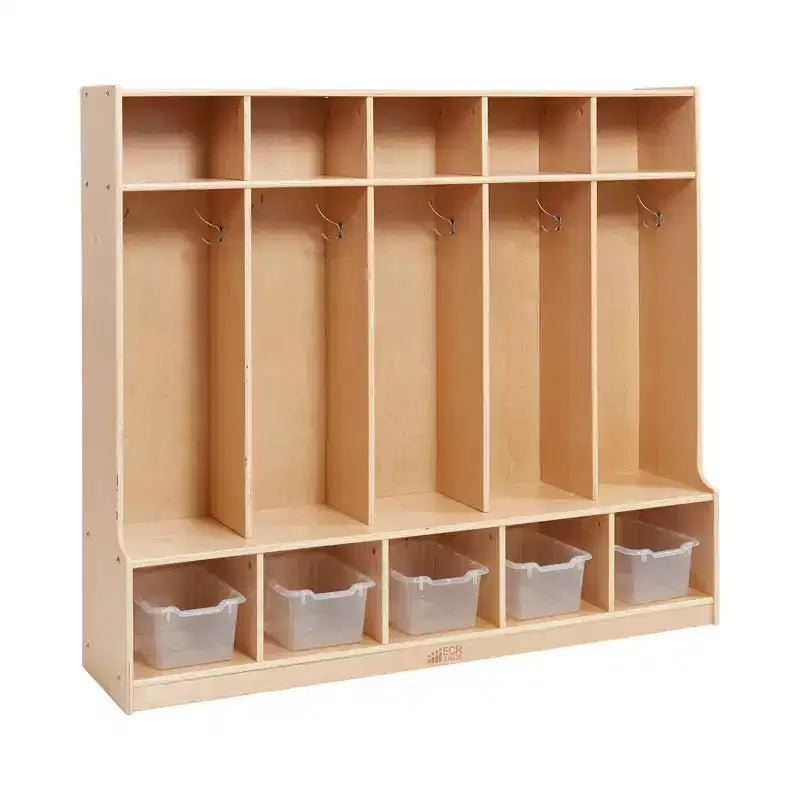 Armadietto a 5 scomparti con panca e contenitori, Colori assortiti/Blu/Trasparente/Contemporaneo/Toni della terra, Per bambini