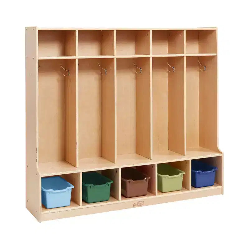 Armadietto a 5 scomparti con panca e contenitori, Colori assortiti/Blu/Trasparente/Contemporaneo/Toni della terra, Per bambini
