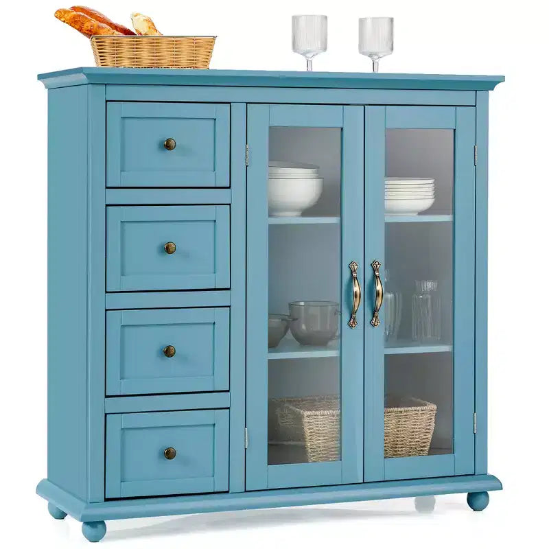 Credenza/Buffet Blu/Verde/Bianca con 4 Cassetti e 2 Ante