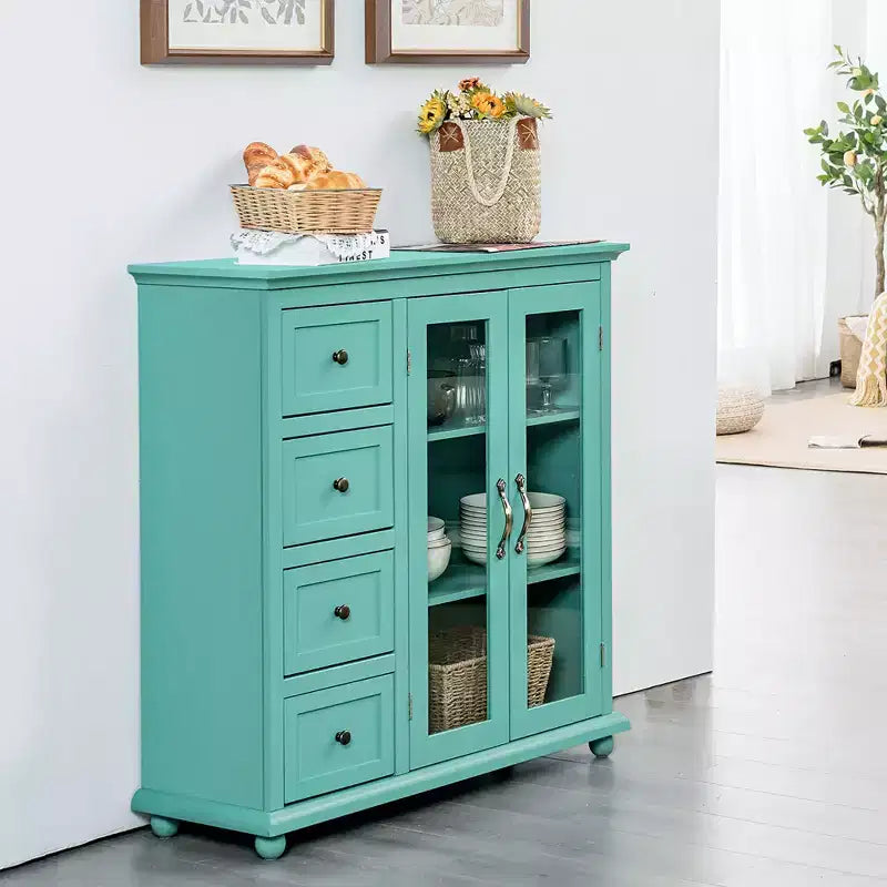 Credenza/Buffet Blu/Verde/Bianca con 4 Cassetti e 2 Ante