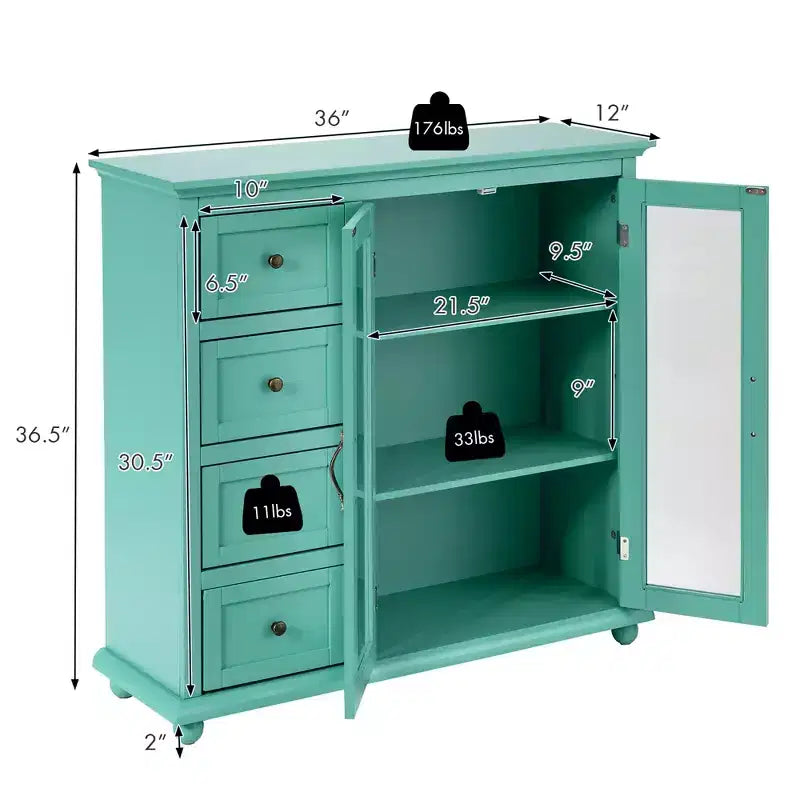 Credenza/Buffet Blu/Verde/Bianca con 4 Cassetti e 2 Ante