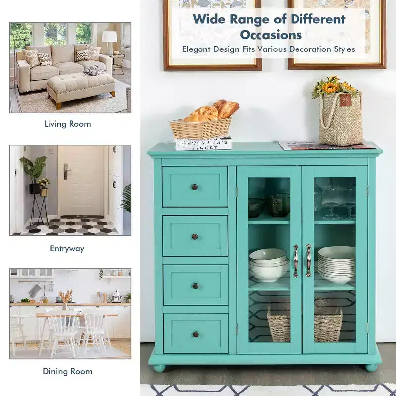 Credenza/Buffet Blu/Verde/Bianca con 4 Cassetti e 2 Ante