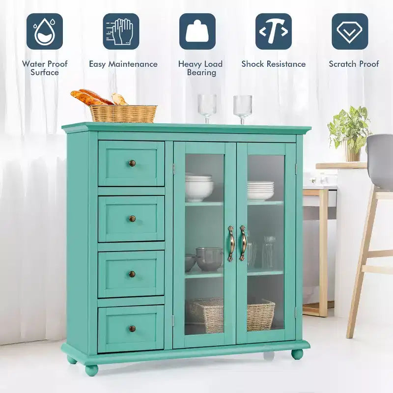 Credenza/Buffet Blu/Verde/Bianca con 4 Cassetti e 2 Ante