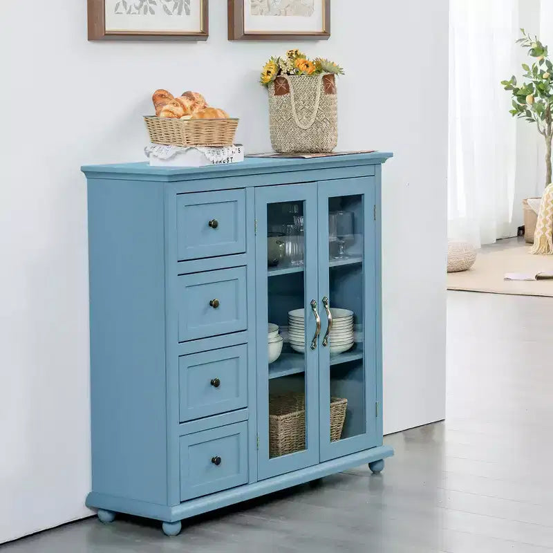 Credenza/Buffet Blu/Verde/Bianca con 4 Cassetti e 2 Ante